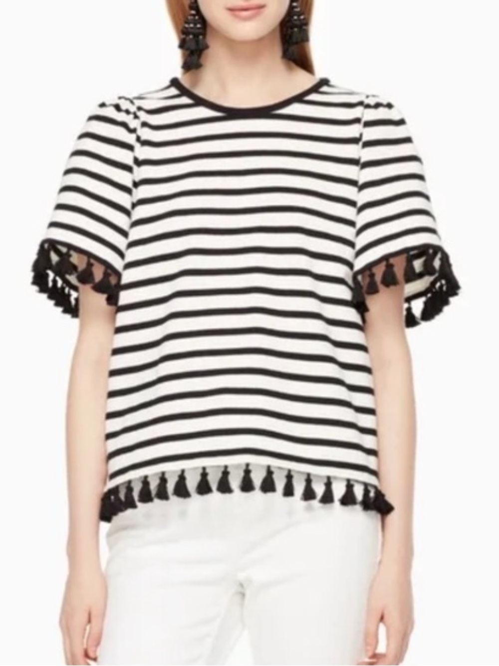 Kate Spade Broome Street Striped Tassel Flutter Sleeve Top XS